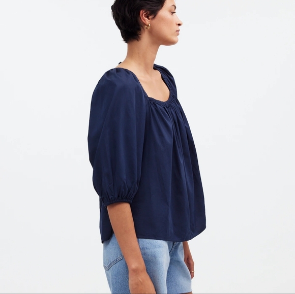 Madewell Puff-Sleeve Babydoll Top Navy Size 6 Clean Girl Summer - Picture 14 of 15